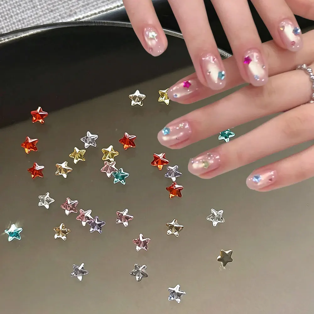 30/50 Stück Funkelnde 3mm Mini-Stern-Zirkonia-Nagelsteine, klare, rosa, rote, blaue Sterne, Diamant-Nagelsteine, flache Nageldekoration, 1€ – Detail 7