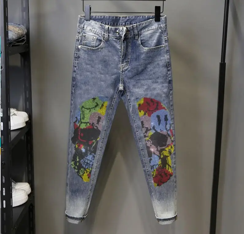 New  Hip Hop  jean Fashion Men Rhinestones   Men's Casual  jean