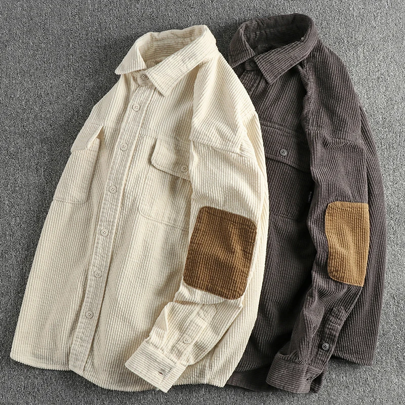 Sleeve cloth patchwork corduroy fabric men\'s long sleeve shirt retro trend shirt jacket