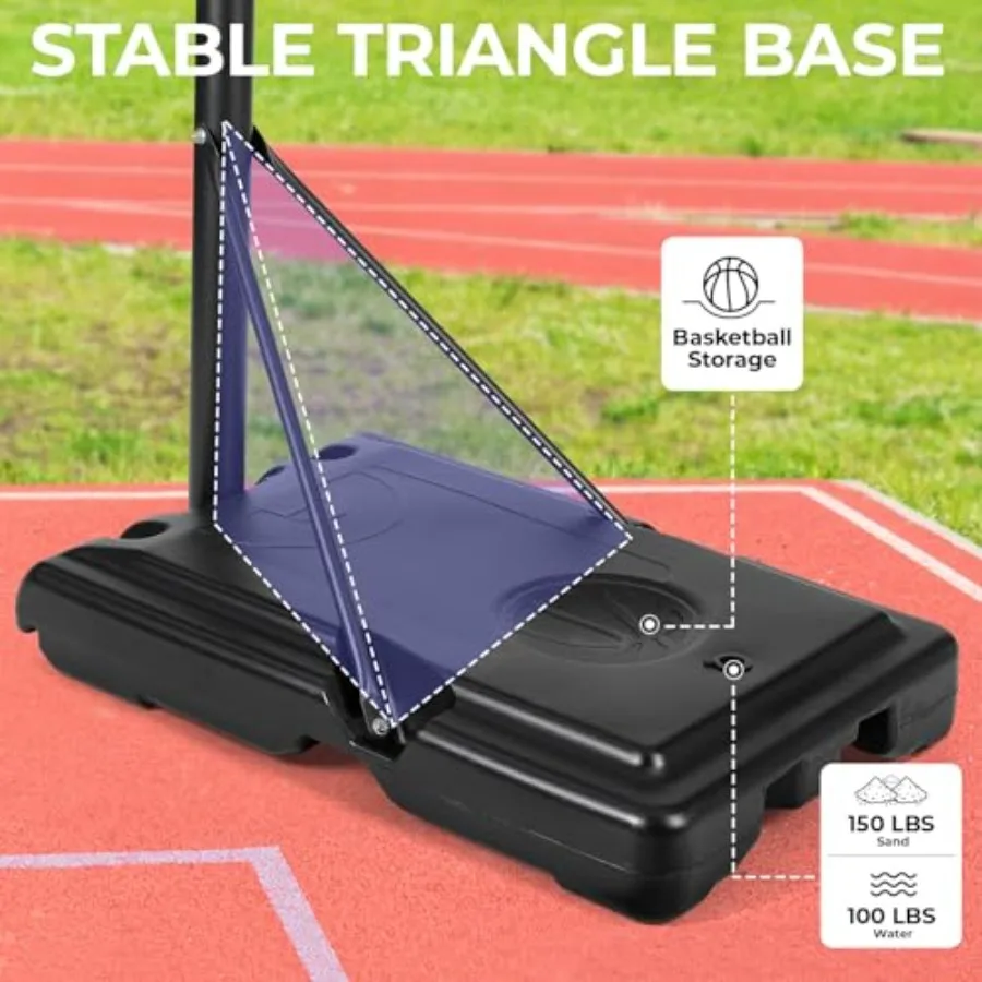 4.410フィートの高さ調節可能なバスケットボールフープ、屋外および屋内用、ポータブルデザイン、44インチの飛散防止バックボード、充填可能