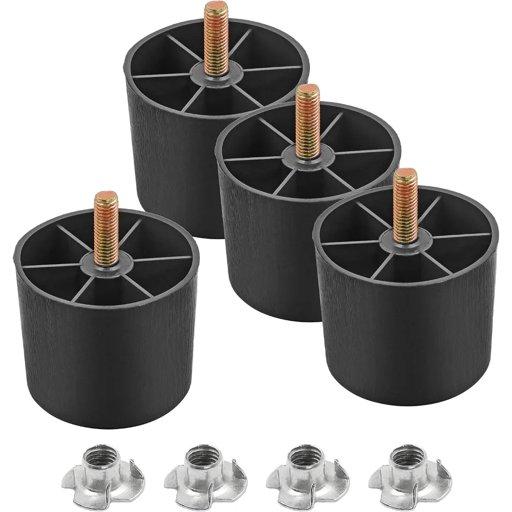 

M8-1.25 Metric Thread Bolts Plastic Furniture Legs 2 Inch Black Round Tapered Sofa Feet with T-Nuts - Couch Feet Replacement - C