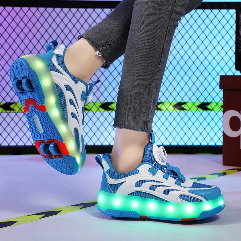 Roller Skate Shoes Kids Fashion Boots Sports 4 Wheels Sneakers Boys Girls Children Gift Toys Game Lighted Footwear