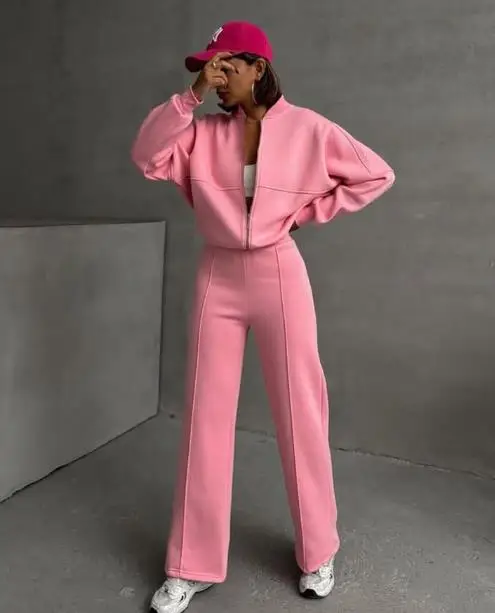 Damski komplet jesienno-zimowy: kardigan, odzież sportowa, moda uliczna, kurtka z długim rękawem, długie spodnie, dwuczęściowy zestaw casualowy.