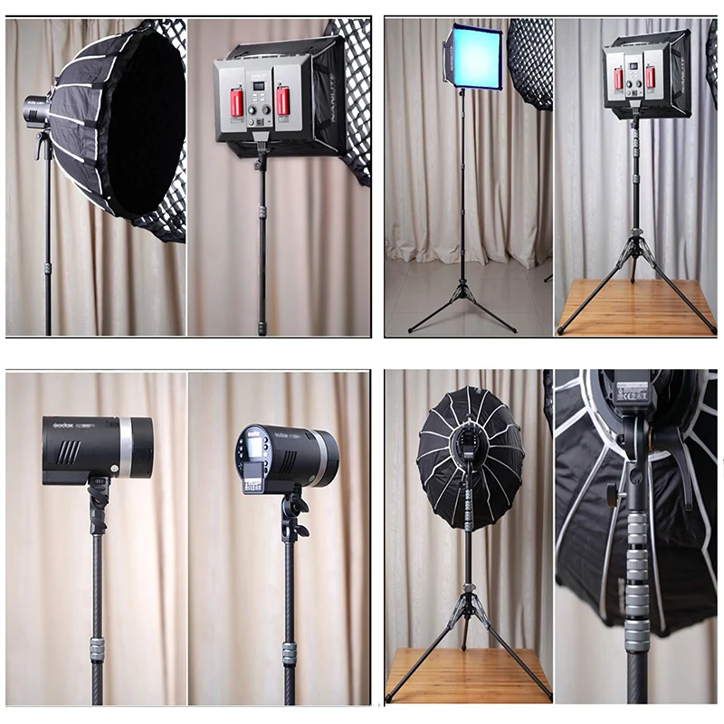 Marsace MF-01 Light Stand Lightweight Tripod Carbon Fiber Portable Light Stand Lamp Holder for Outdoor Travel/Studio Extendable