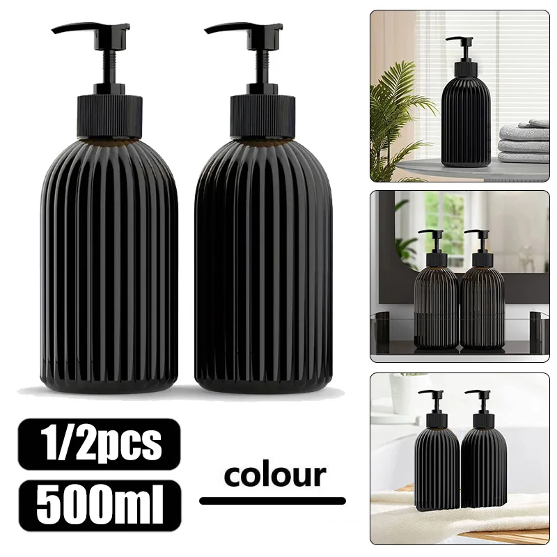 2pcs 500MLBlack Soap Dispenser Bathroom Shower Body Wash Shampoo Bottle Refillable Kitchen Dish and Hands Soap Liquid Container