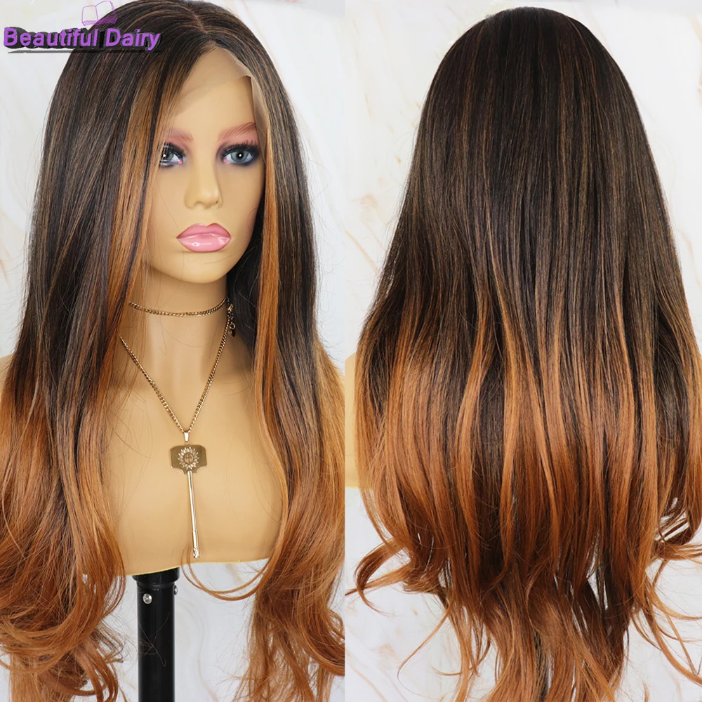 

Beautiful Diary Ombre Color Lace Front Synthetic Hair Wigs For Women Long Wavy 13X6 Synthetic Lace Front Wig