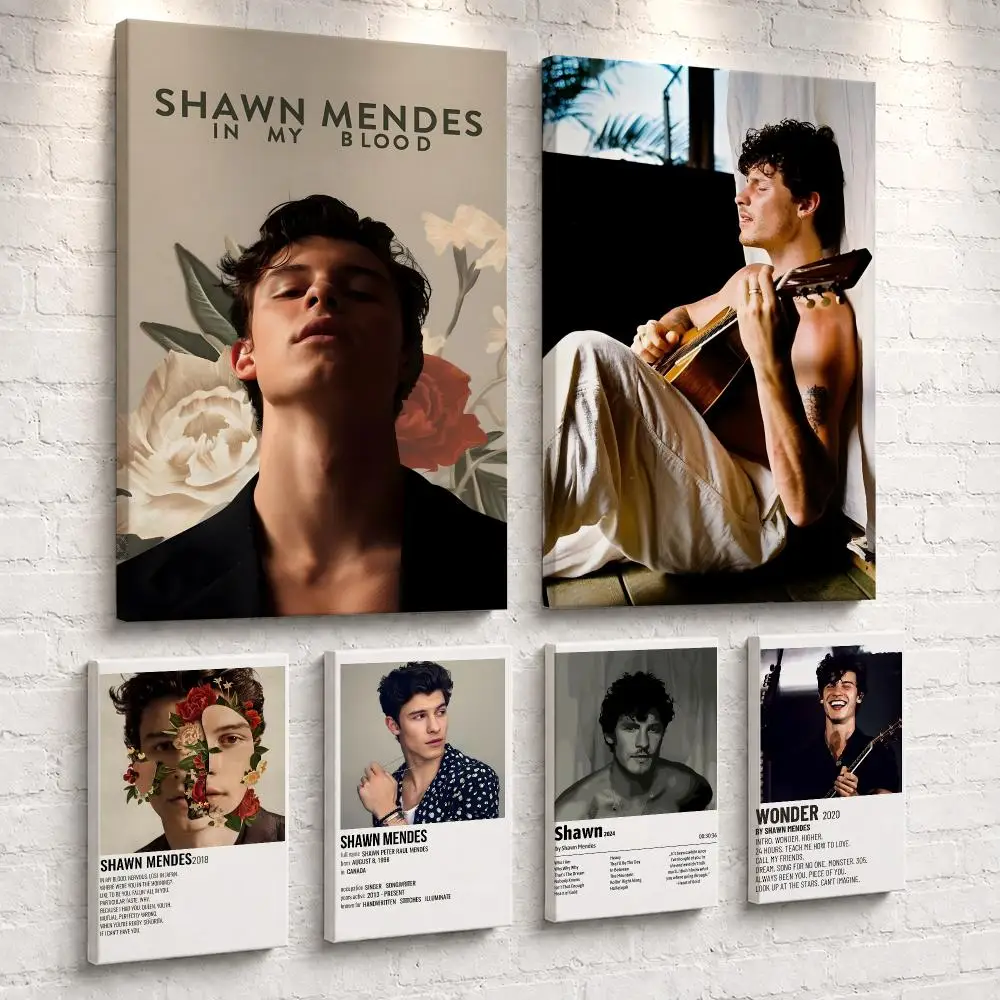 Singer Album S-Shawn M-Mendes Framed Wall Painting Ready to Hang Canvas Poster for Bedroom Living Room Hallway Home Decor Gift