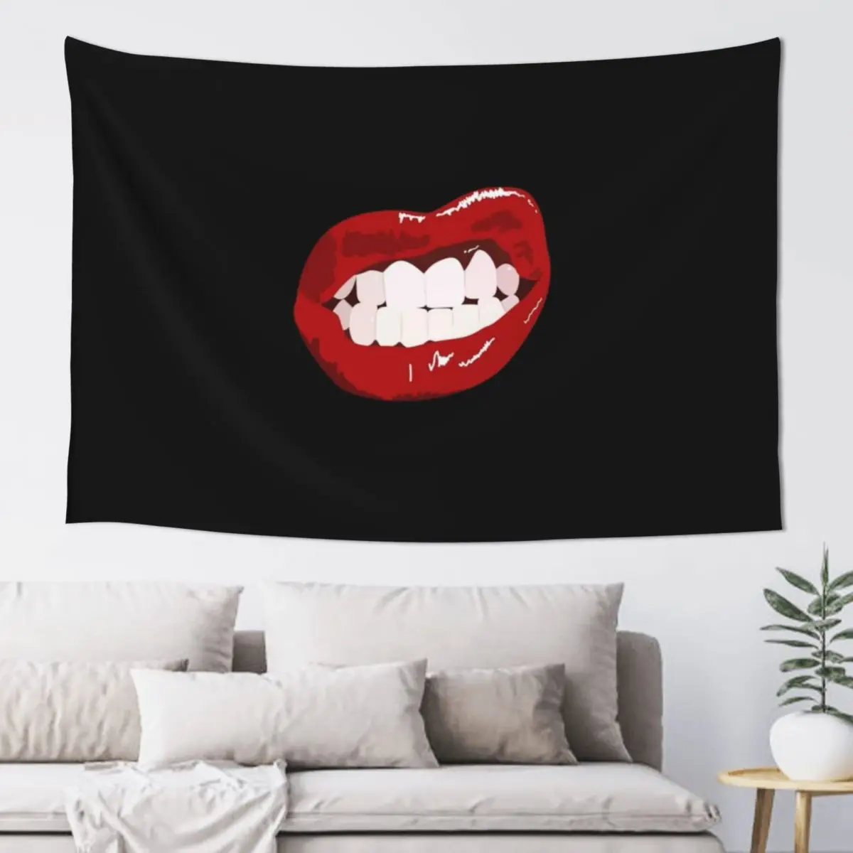 Women mouth sexy red lips, Girly lip bite, teeth showing Tapestry Home Supplies Wall Deco Tapestry