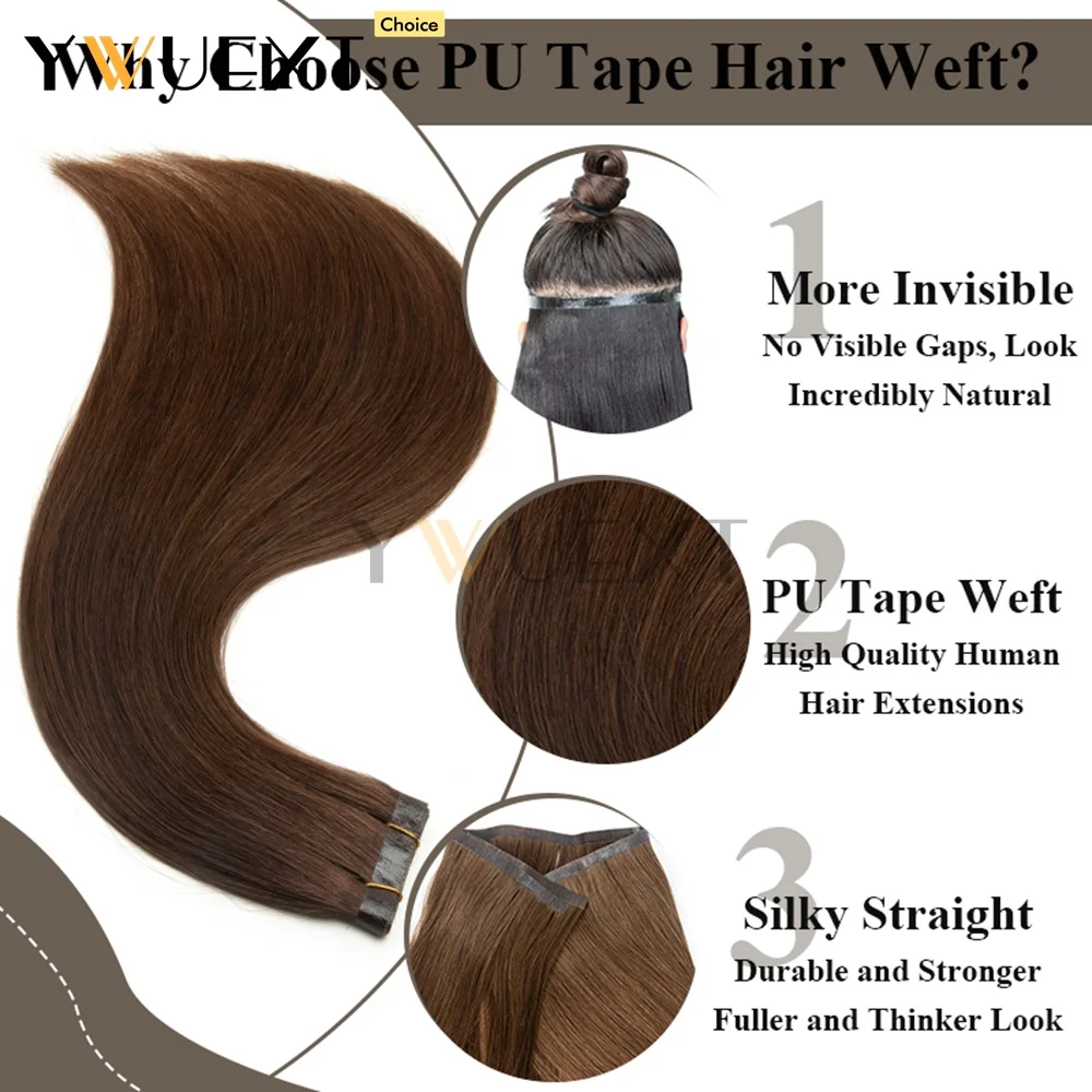 مستقيم طويل بولي PU لحمة شعر مسطحة حزم الشعر البشري الحقيقي للنساء 12 بوصة-20 بوصة آلة شعر ريمي أسود براون شعر أشقر #3