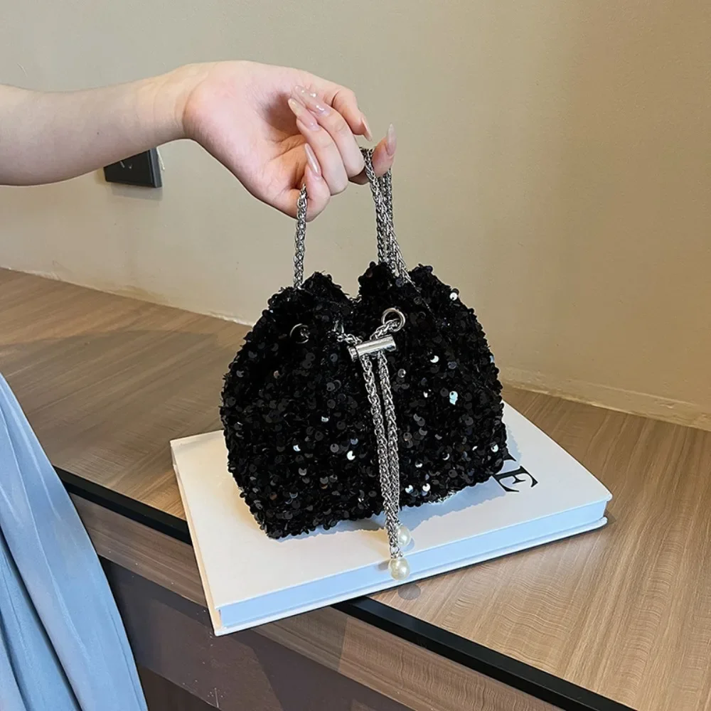 Crossbody Bags Sequin Women's New Korean Bucket Bag Bright Eyes Style Fashion Crossbody Dinner Single Shoulder Bags image 5