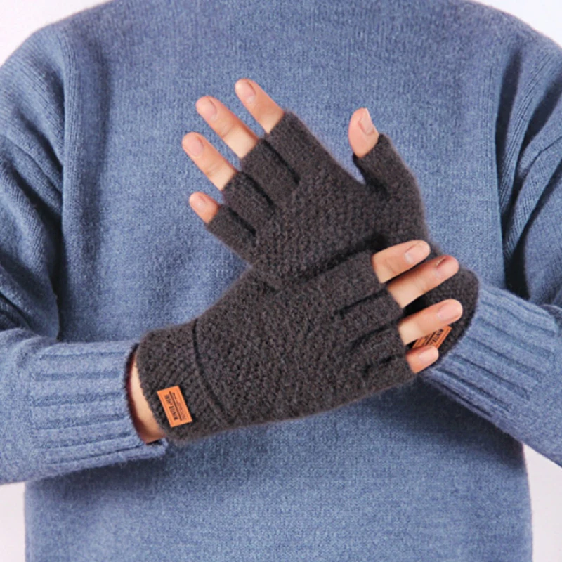 Guantes de punto elásticos para hombre y mujer, manoplas de medio dedo para pantalla táctil al aire libre, Color sólido, invierno, venta al por mayor