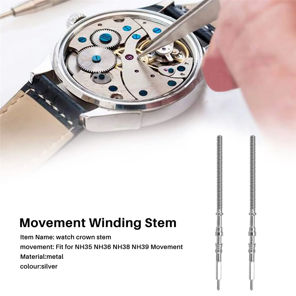 2PCS Watch Winding Stem Replacement Wrist Watch Parts Accessories Used for NH35 NH36 Movement Movement Repair Tool Parts