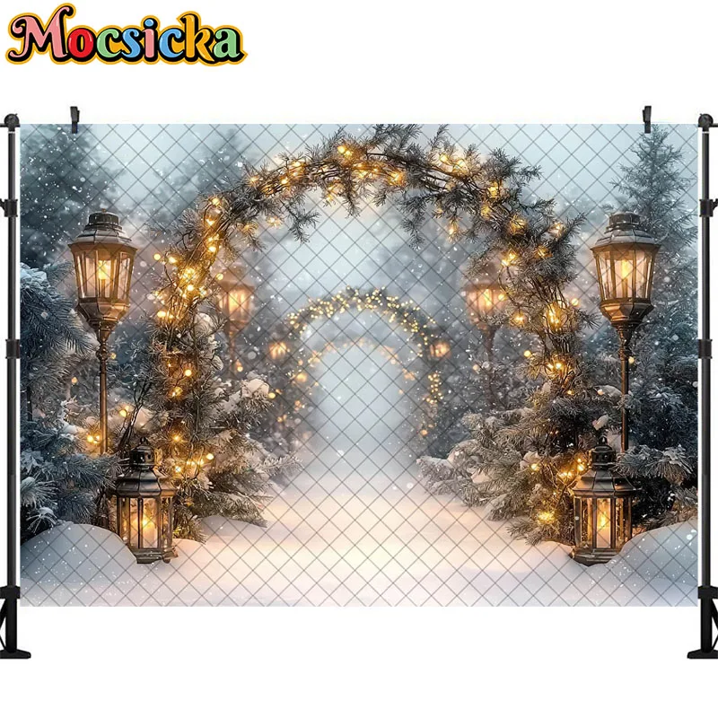 Mocsicka Photography Background Snow Park Lights Christmas Tree Holiday Decoration Kids Photo Backdrop Photo Studio Props