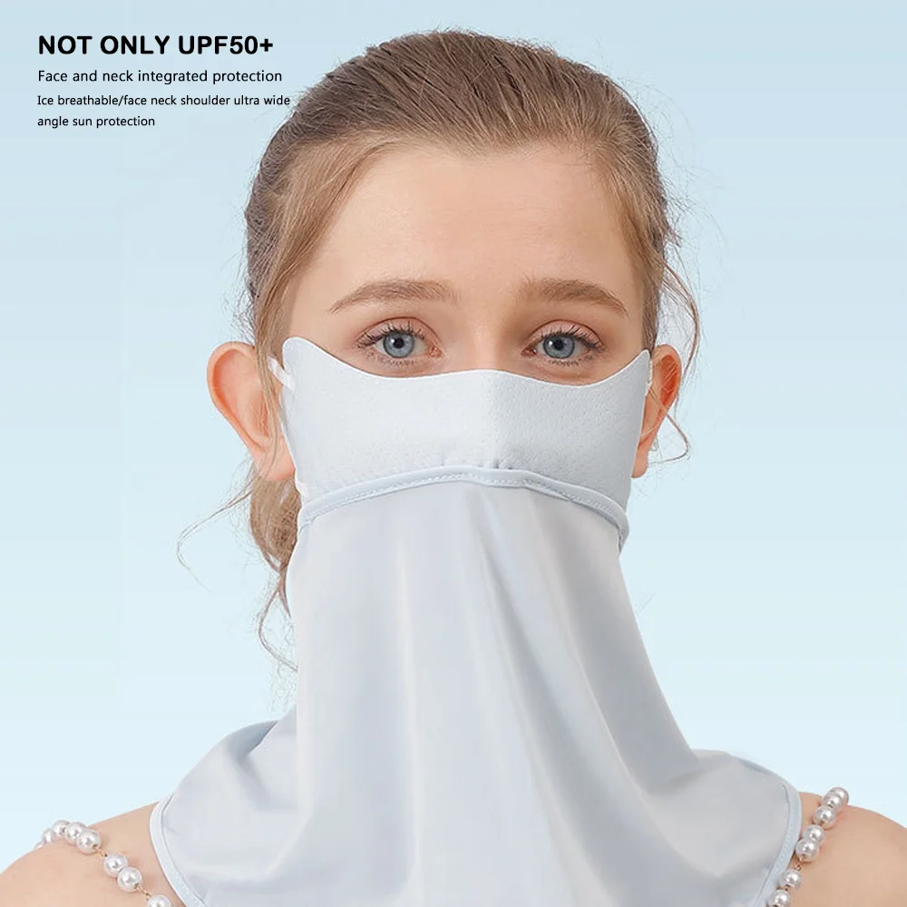 새로운 UPF50 + 아이스 실크 선 스크린 마스크 통기성 방풍 페이스 커버 목 보호 안티 uv 귀 교수형 마스크