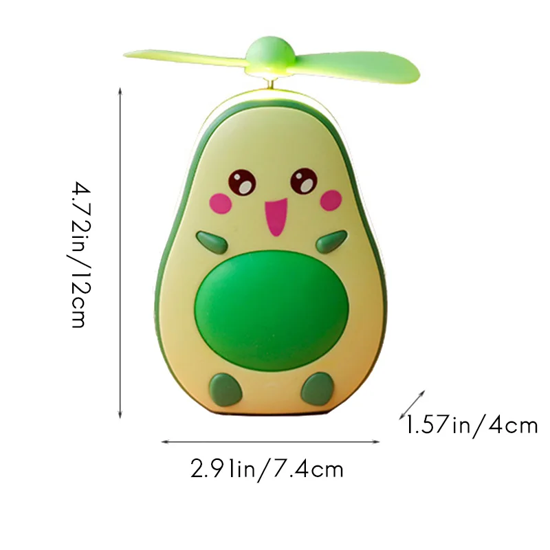 Mini LED Makeup Mirror And Fan 2 In 1 Integrated Cute Avocado Shaped Practical Portable USB Charging Handheld Fan