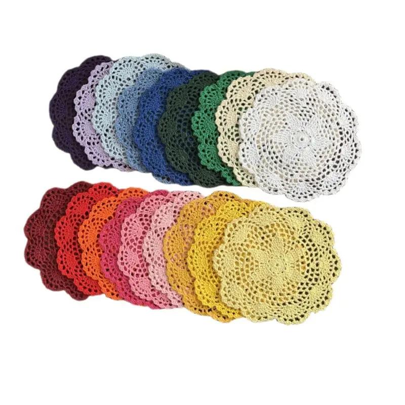 18Pcs Mix color 20cm Crochet Placemat Round lace cotton table place mat Doilies Colorful Vintage Doilies cup mug pads decro