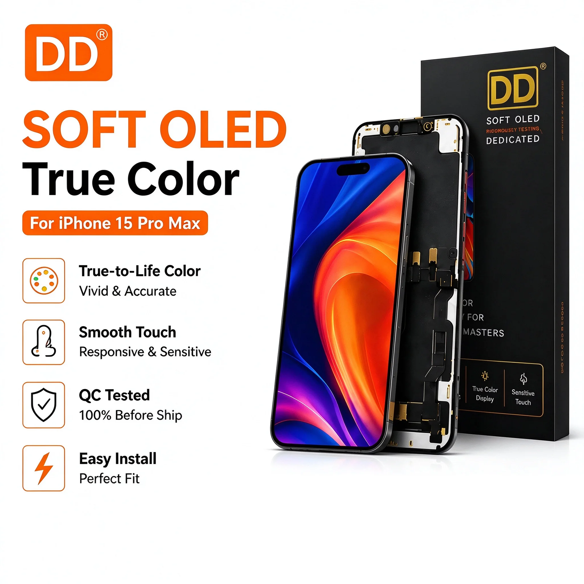 DD Series OLED Display For iPhone 12 13 14 15 16 Pro Max Plus Touch Screen Digitizer Assembly Replacement Support 120Hz