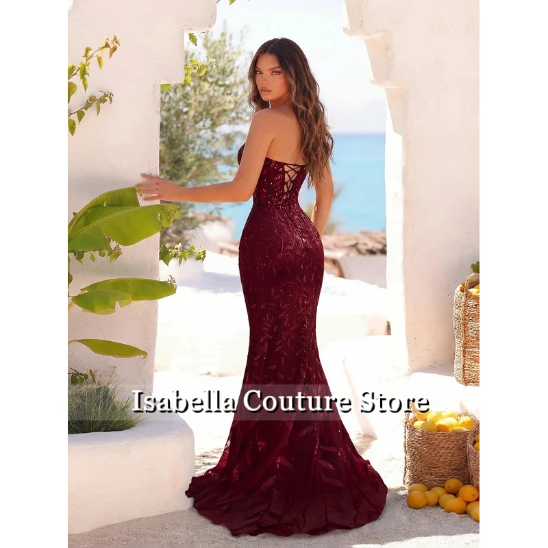 Women V-Neck Sequins Embroidered Strapless Hollow-Out High Split Backless Dresses Formal Evening Vestidos Customized