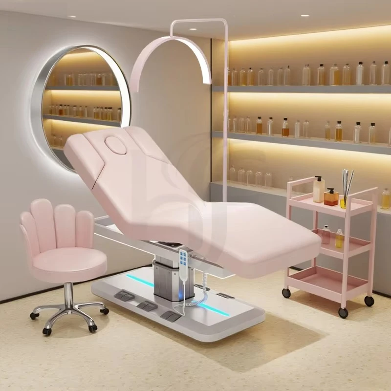 Leather Beauty Salon Esthetician Bed  Electric Curved Treatment Facial Lash Beauty Bed With 3 Motors