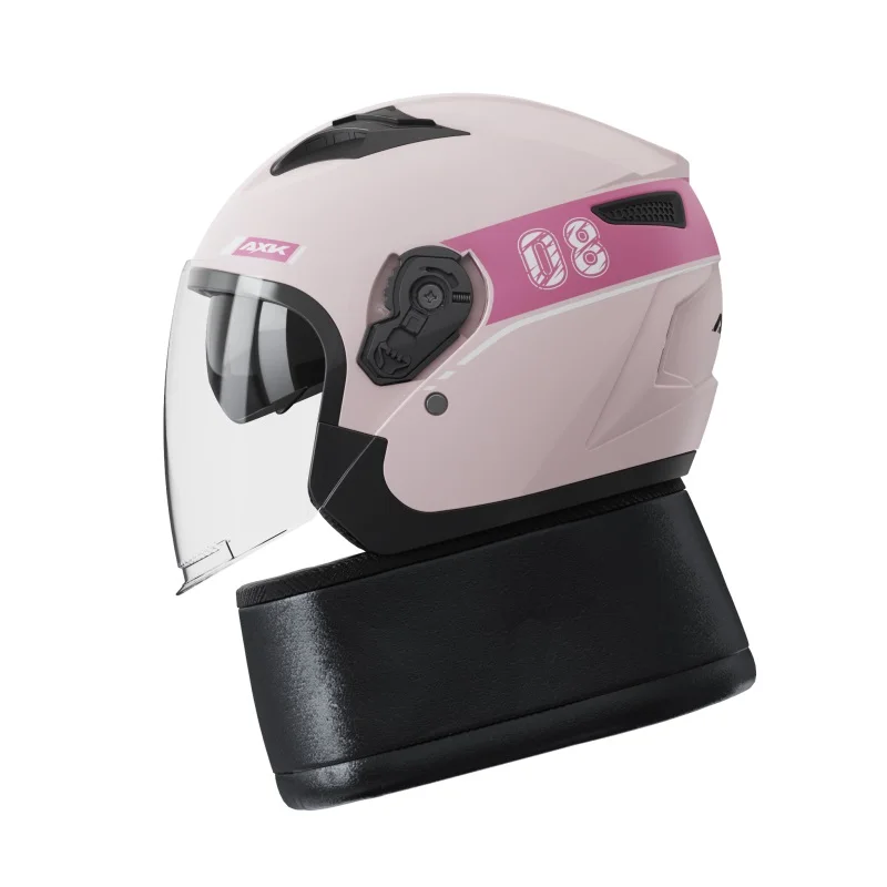 

Keep Warm Winter Open Face Adult Motorcycle Helmet With Leather Scarf High Definition Anti Fog And Scarf Pink