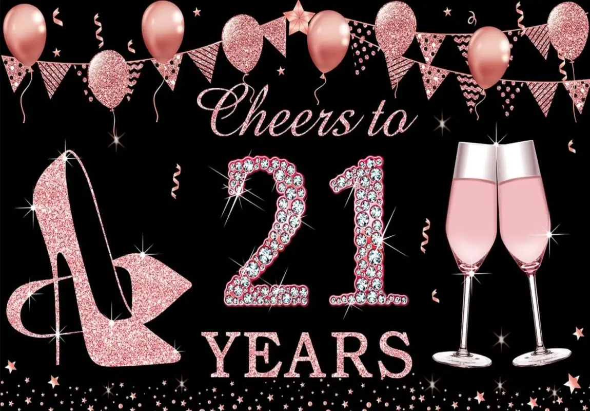 21st Birthday Decorations Cheers to 21 Years Banner Rose Gold 21 Year Old Backdrop for Her 21 Birthday Party Supplies