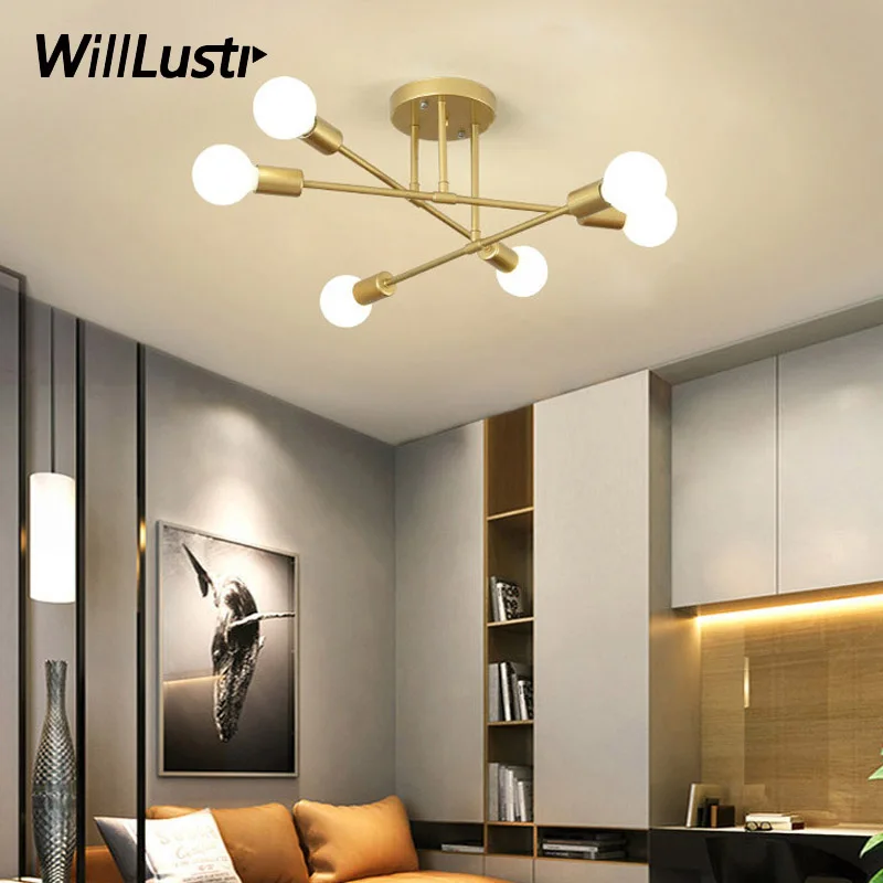 

Minimalist Semi-Flush Mount Ceiling Lamp Nordic Metal Light Hotel Cafe Living Dinning Bedroom Creative Industrial Iron Lighting