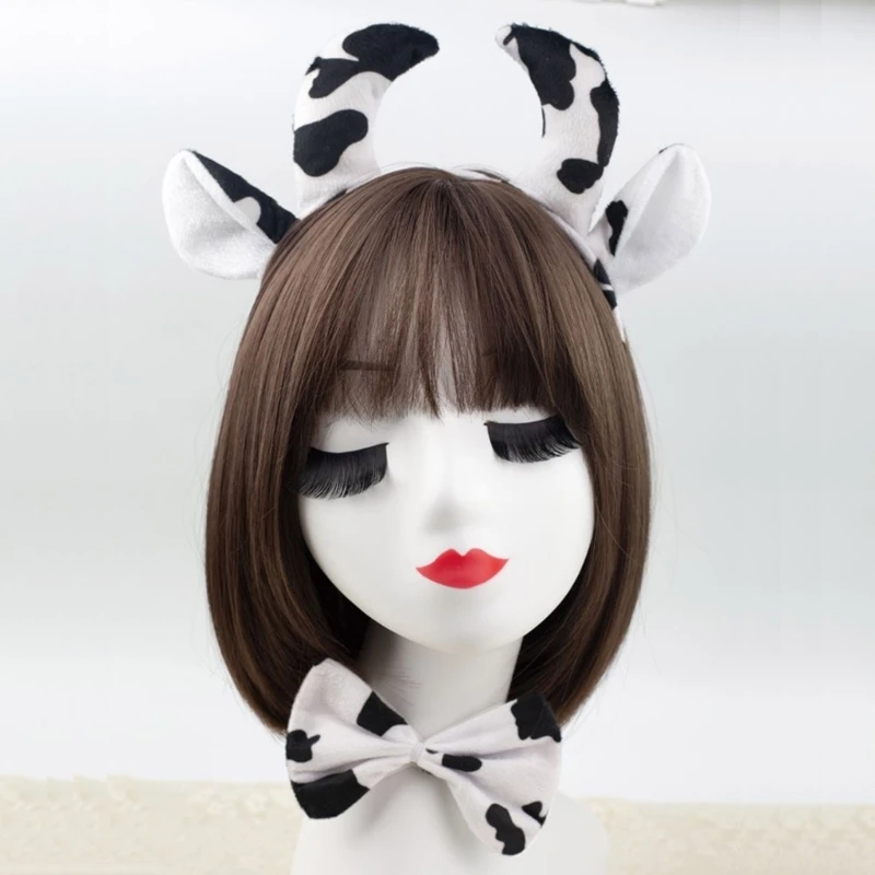 Animal Cosplays Costume Cow Ears Headband Tutus Tail Bowtie Halloween Party Props