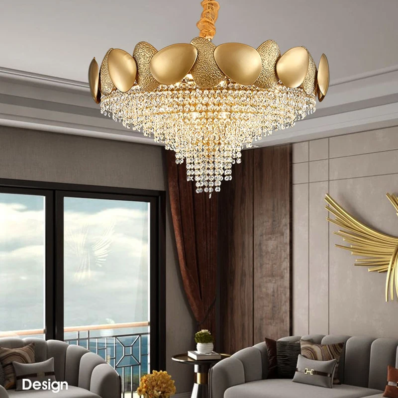 

China factory golden starry crystal bead special design living room indoor decorative chandelier lighting ceiling lamp