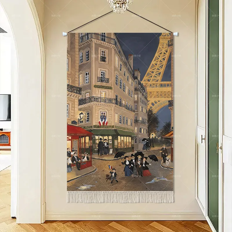 Renaissance Tapestry Wall Hanging French Romantic City Street Scene Cotton Linen Fabric for Room Bedroom Aesthetic Room Decor