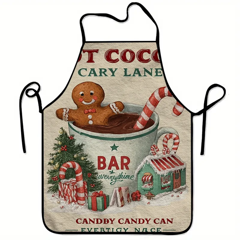 Christmas Hot Cocoa Pattern Apron Unisex Fashionable Home & Work Apron for Cooking, Durable BBQ Apron, Washable