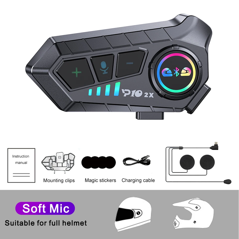 KEBIDUMEI 1/2x Motorrad-Intercom-Headset Helm BT 5.3 für 2 Fahrer Interkommunikator 300M Wasserdichter Musik-Sharing-Interphone
