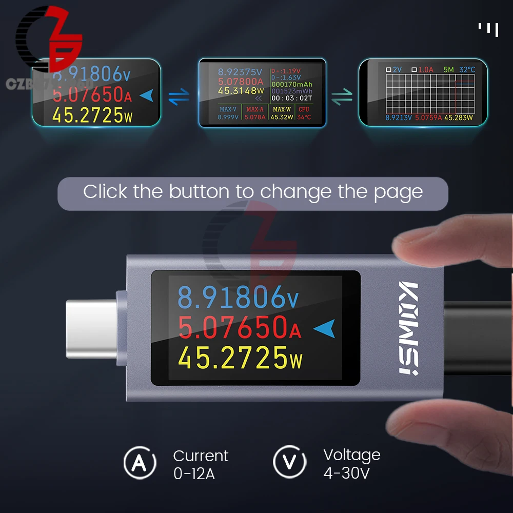 DC4-30V Digital Display Voltmeter Ammeter Type-C Charger Detection Tester Voltage Current Monitor Power Meter Battery Test Tool