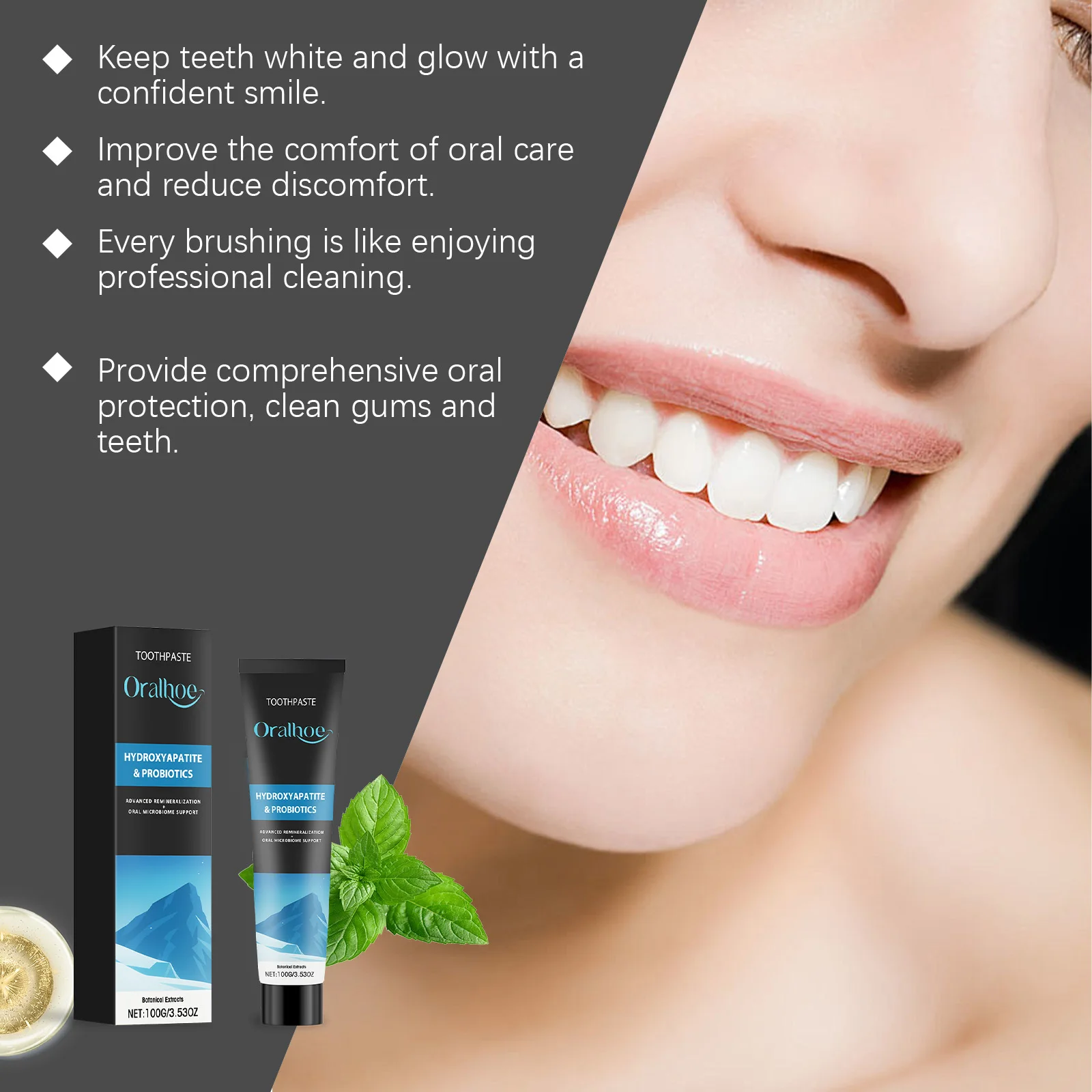 Hydroxyapatit-Zahnpasta reduzieren Kaffee- und Teeflecken, Zahnaufhellung, entfernen Mundgeruch, verhindern Karies, Aufhellung, Zahnpasta