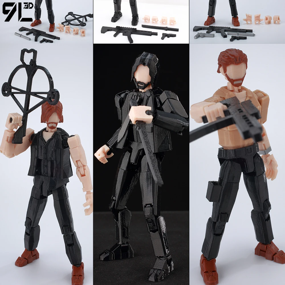 Figura Articulada Hitman&Survivor 9L3D con Estampado de Traje Negro, Muñeco Multiarticulado Modelo 13 con Piezas de Arma y Ballesta, Juguete Coleccionable, Regalo