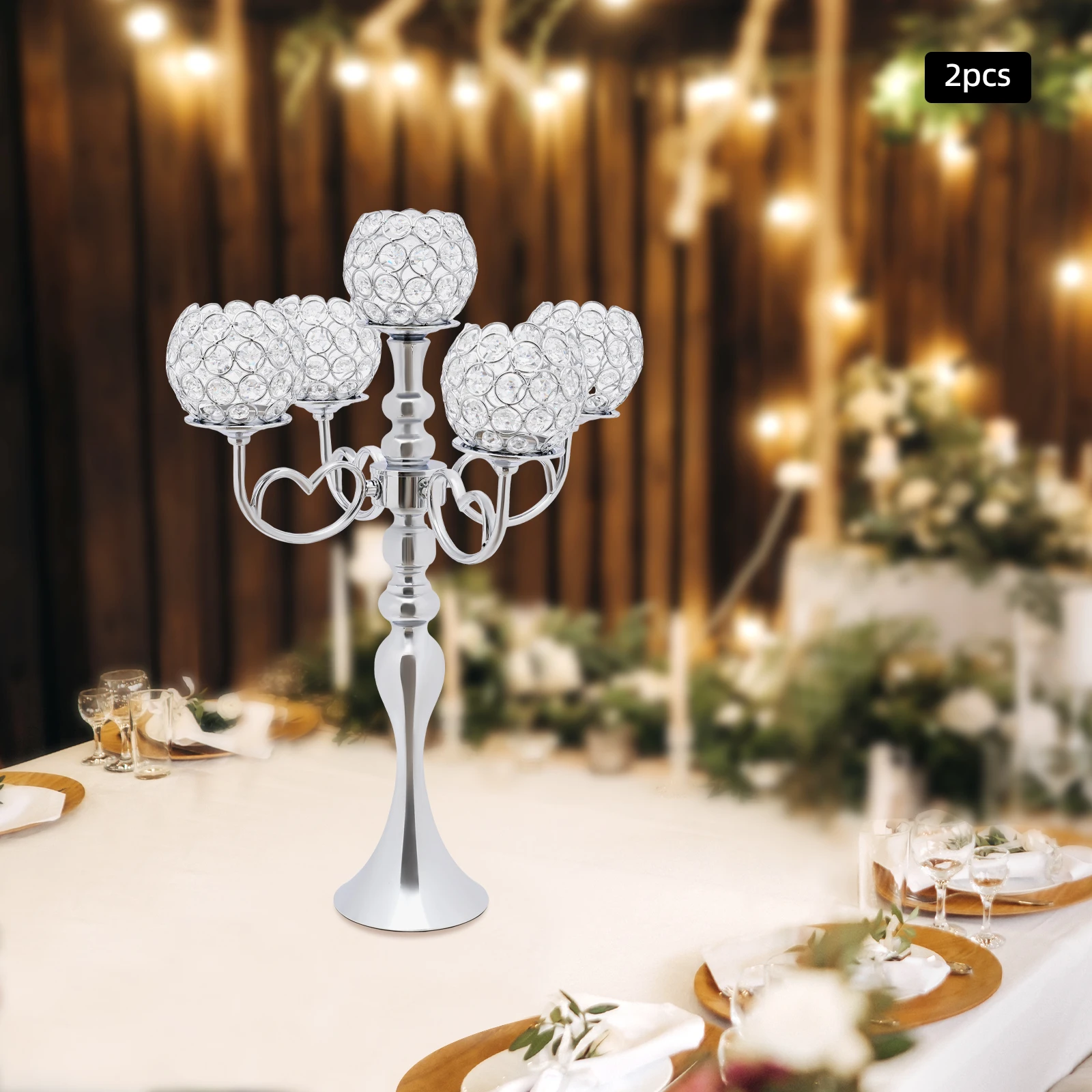 

2 Pack 5 Arm Crystal Candelabra Centerpieces, 21.5 Inch Tall Candle Holder with 2 Non-slip Pads for Weddings, Home Decor