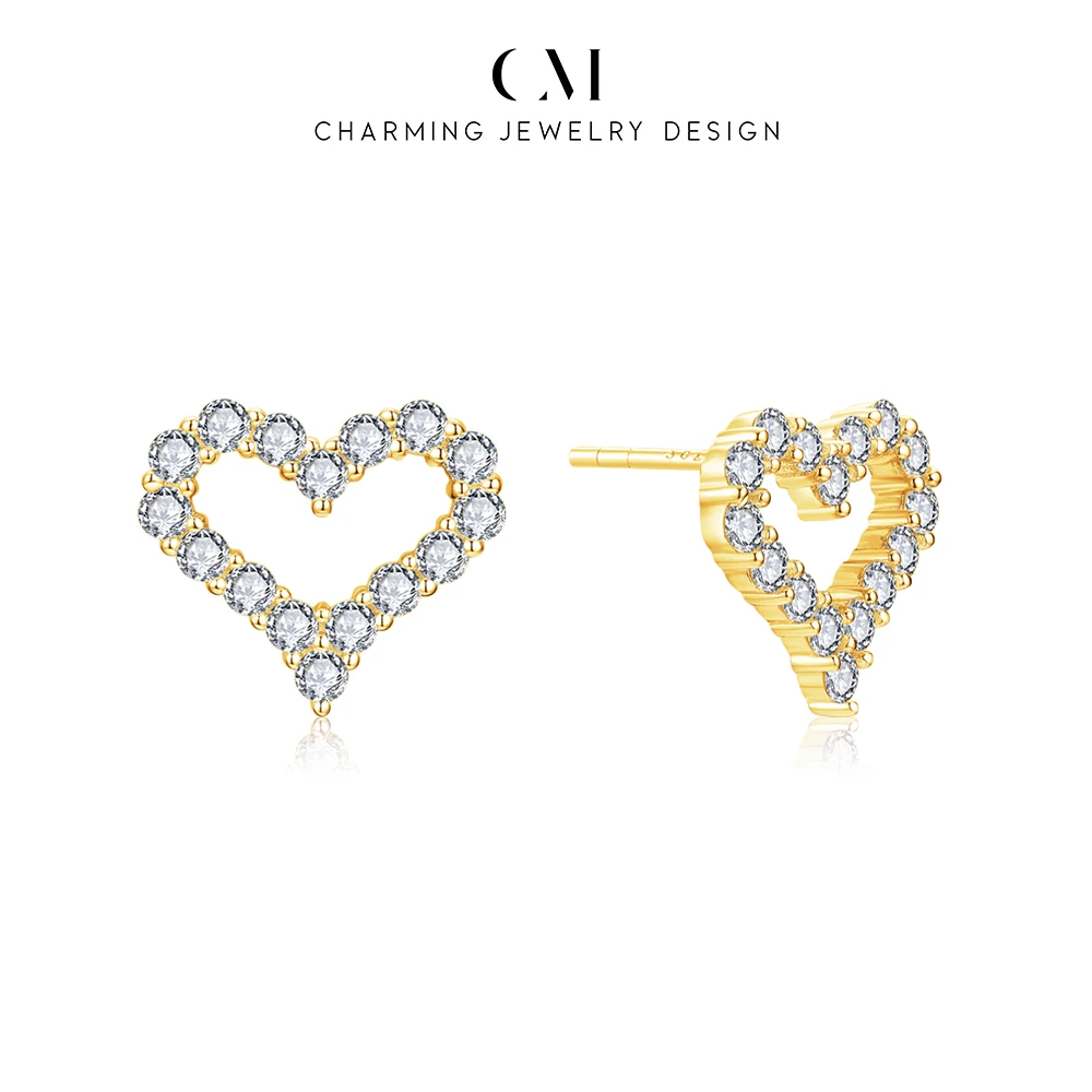 CHARMING New Sparkling Hollow Heart Moissanite Earring 925Sterling Silver for Women Party Gift Daily Jewelry Wedding Anniversary