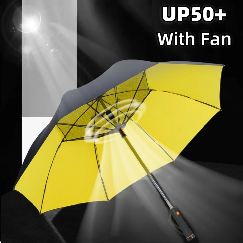 Large Fan Umbrella UPF50+ UV Blocking Parasol With Fan Wind Water Resistant Long handle UV Protection Beach Golf Umbrella 선풍기우산