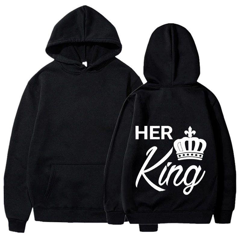 New Valentine\'s Day His Queen And Her King Printed Hoodies Men/Women Couple\'s Sweatshirts Casual Hoodie Personality Pullover