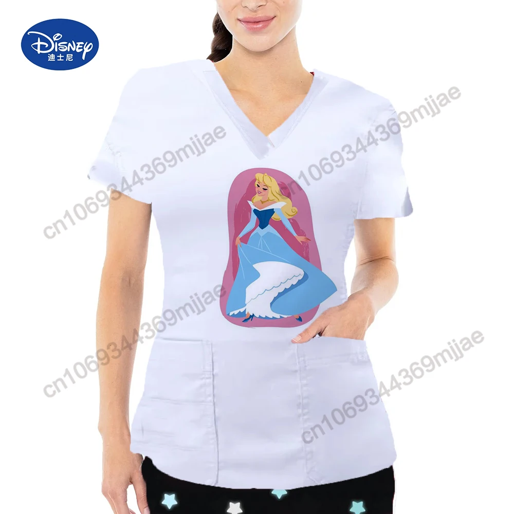 Top Y2k Clothes Women Tops Clothing Female Clothes With Free Shipping Nurse Uniform Minnie Mouse Tshirt T-shirt Pocket Kpop Pink