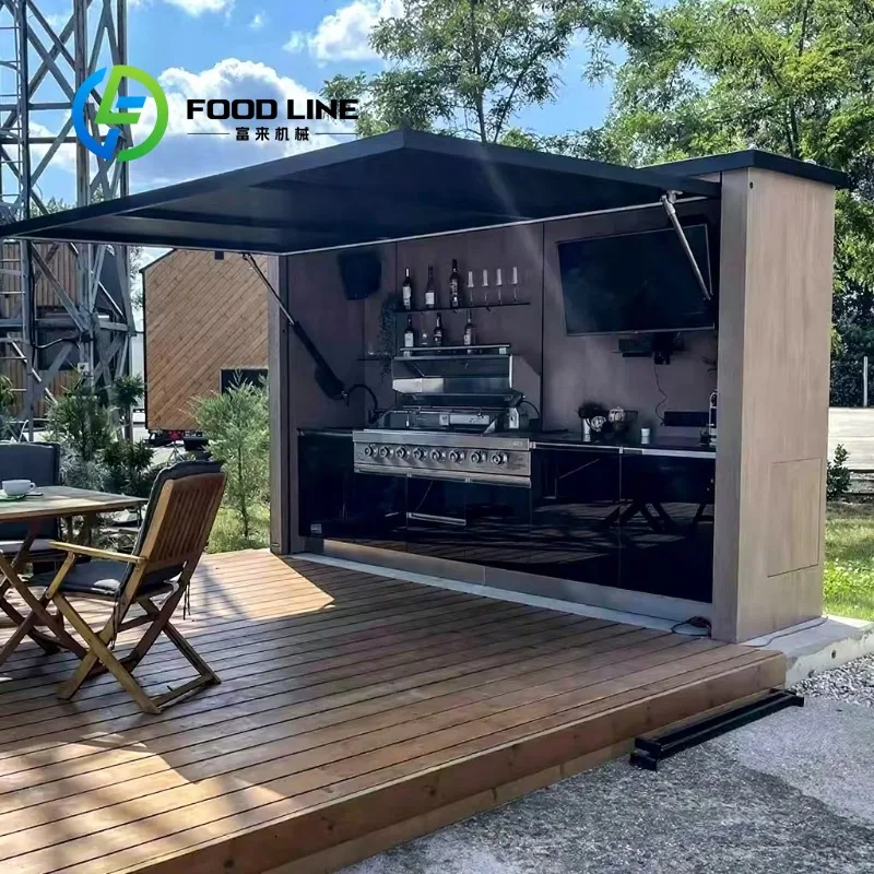 Customized Modular Weatherproof Enclosed Shelter with Outdoor Kitchen Pavilion Luxury Modern  Prefab Aluminum Cabinet Set