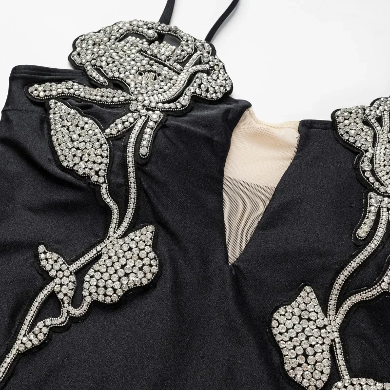 Abito da spiaggia da donna in costume da bagno intero in cristallo Maillot in nero