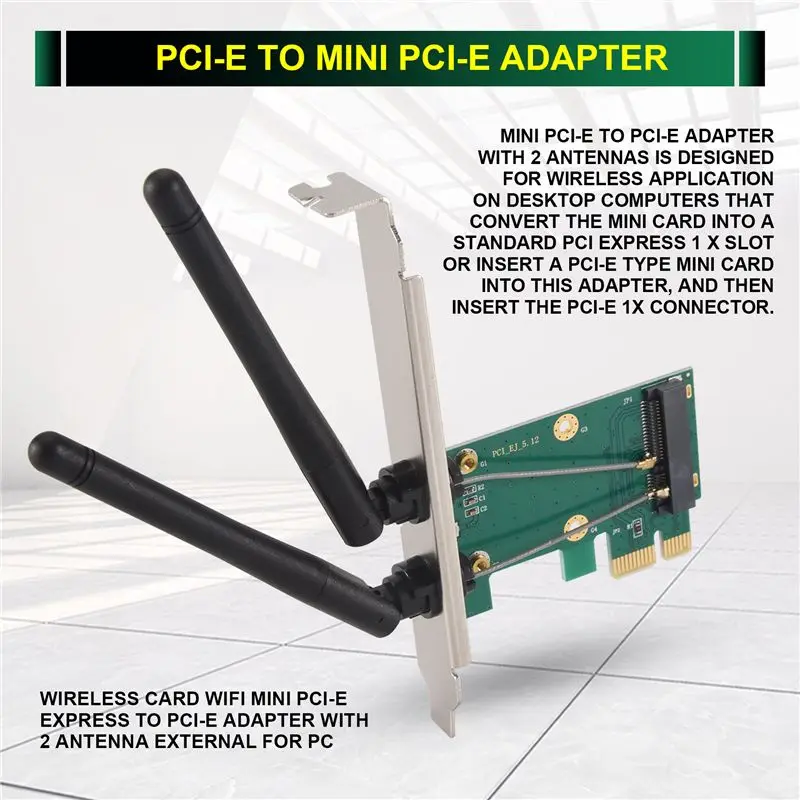 Wireless Card Wifi Mini PCI-E Express To PCI-E Adapter With 2 Antenna External For PC Highly Recommended