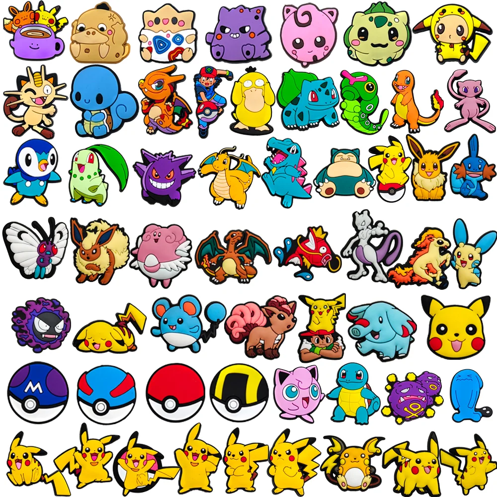 MINISO 포켓몬 119pcs 구두 매력 PVC 액세서리 DIY 만화 스티치 구두 버클 나막신 샌들 장식 어린이를위한 X-mas 선물