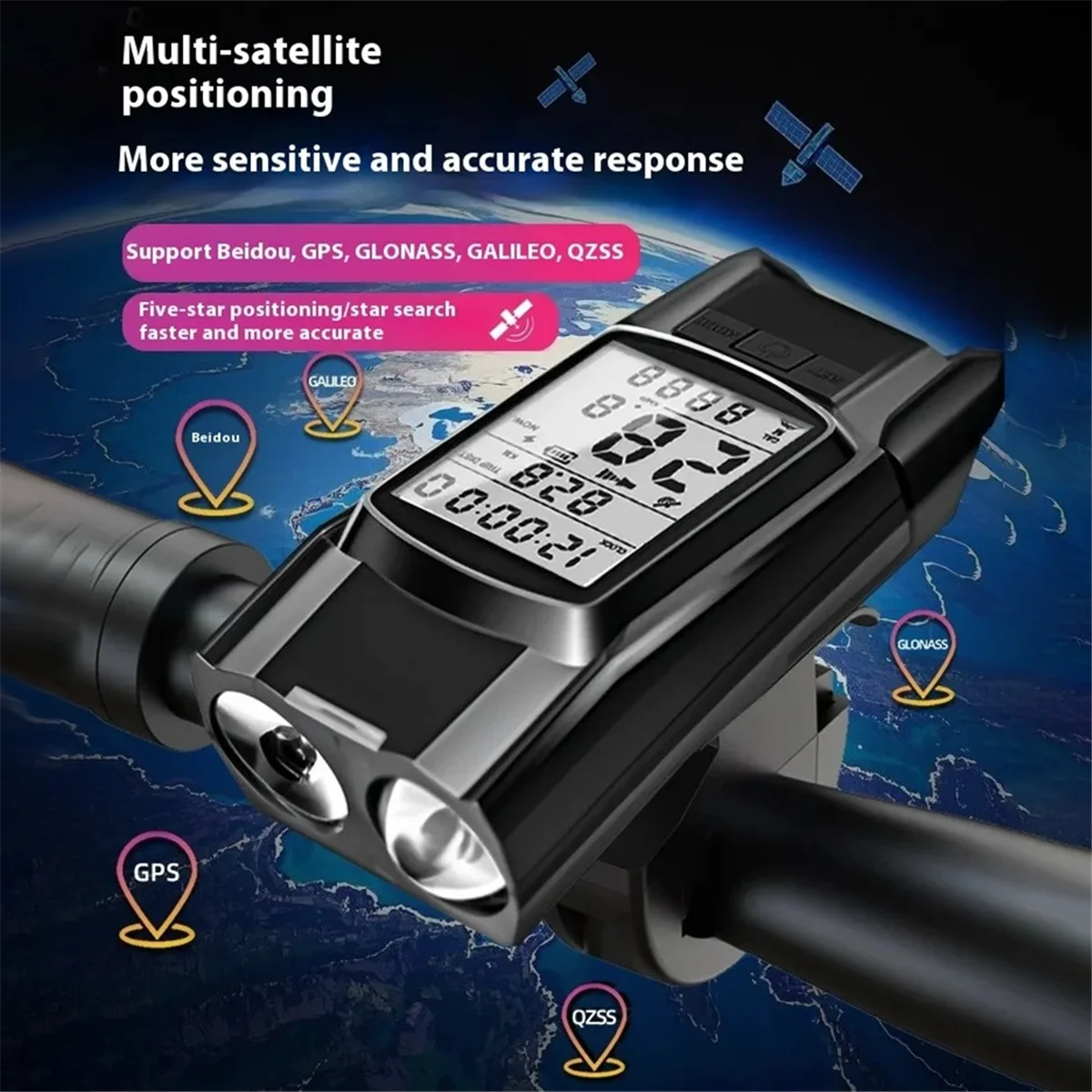 

AA74 велосипедная GPS-фара, спидометр и звуковой сигнал, перезаряжаемая многофункциональная велосипедная передняя фара с велосипедным компьютером A