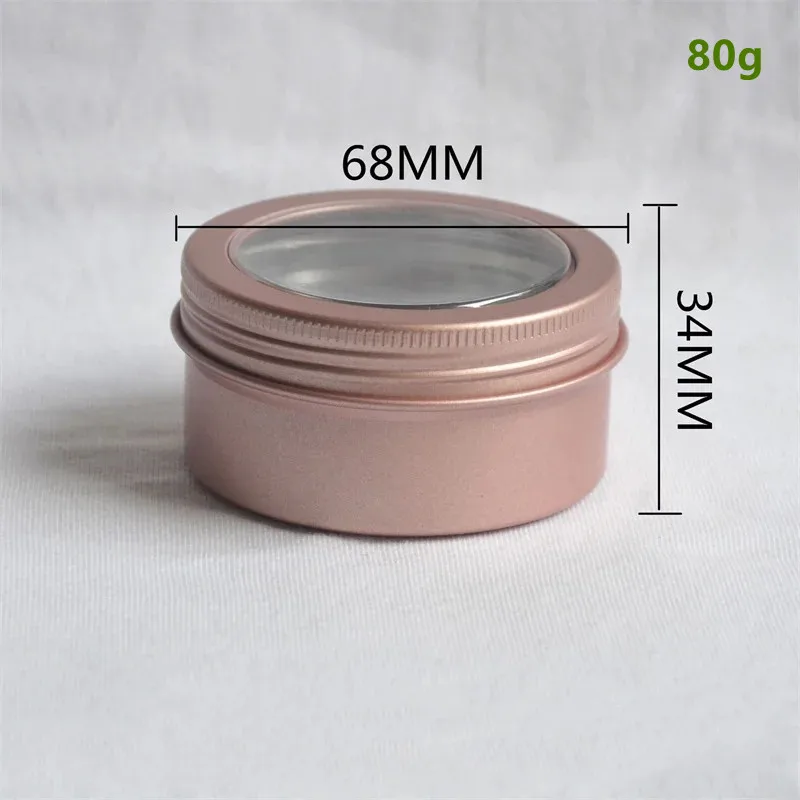 200pcs 80ml Rose Gold Round Aluminum Tin Cans With Clear Window Lids DIY New Empty Cream Candy Aluminum Jars