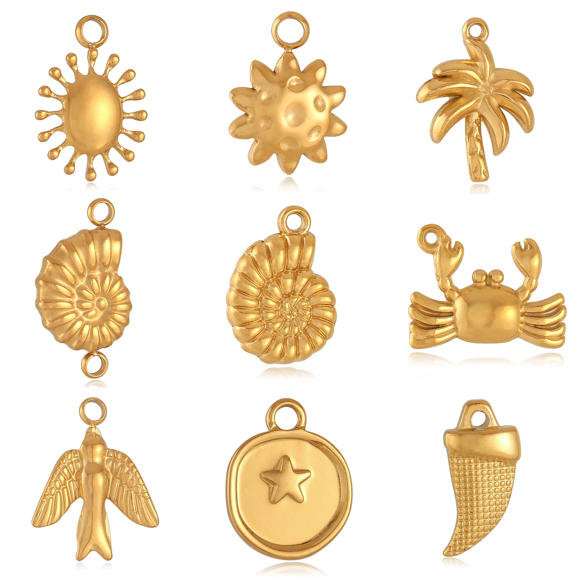 3 szt. Ocean Beach wisiorki muszle morskie/krab/drzewo kokosowe Charms stal nierdzewna morze zwierzęta morskie urok naszyjnik DIY tworzenia biżuterii
