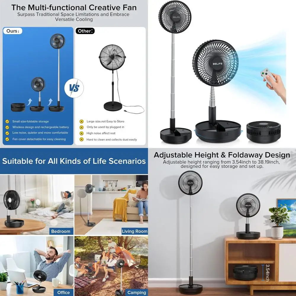 

Портативный перезаряжаемый вентилятор с осциллирующей головкой, 7200 мАч, с пультом ДУ, складной, телескопический, для дома, офиса, кемпинга, путешествий (7.7 дюймов)