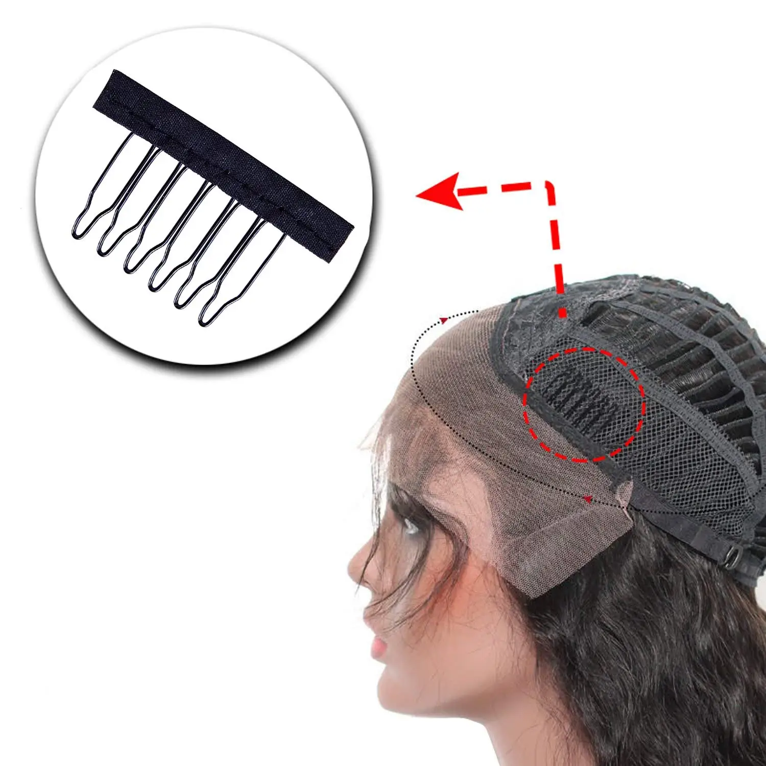 

50 pieces per package DIY wig combs to secure wig 6-teeth wig comb clips with cloth for making wig caps