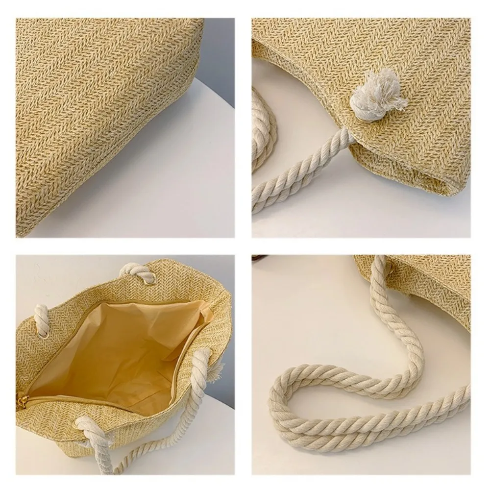 Neue Sommer-Strandtasche mit Großer Kapazität, Raffia Boho Schultertasche, Henkeltasche für Damen – Detail 14