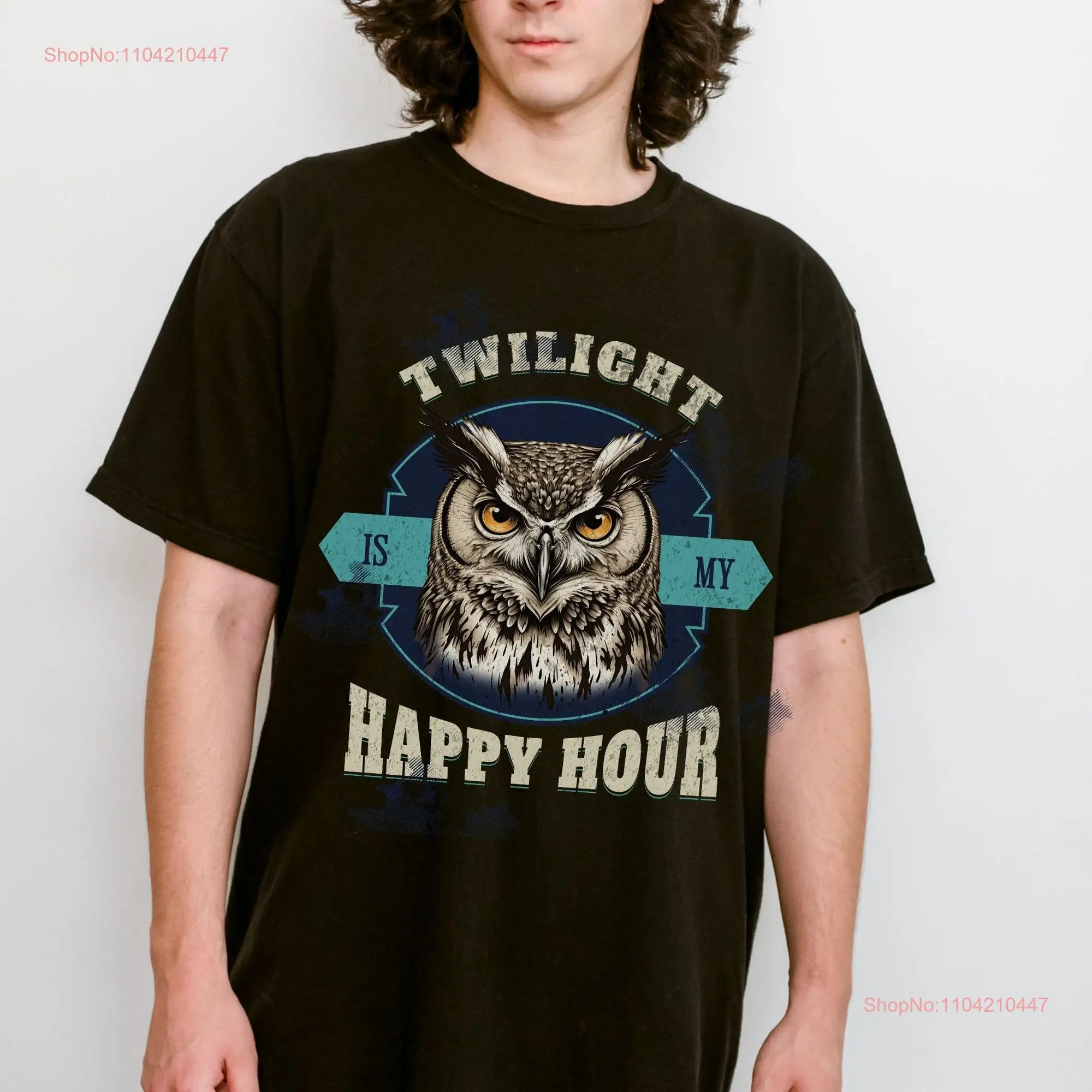 Vintage Funny Owl T Shirt for Men Twilight is My Happy Hour Cool Bird Nerd Softstyle Streetwear Birthday Him